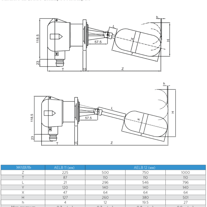 Реле уровня AELB-11/AELB-12 тех спецификация